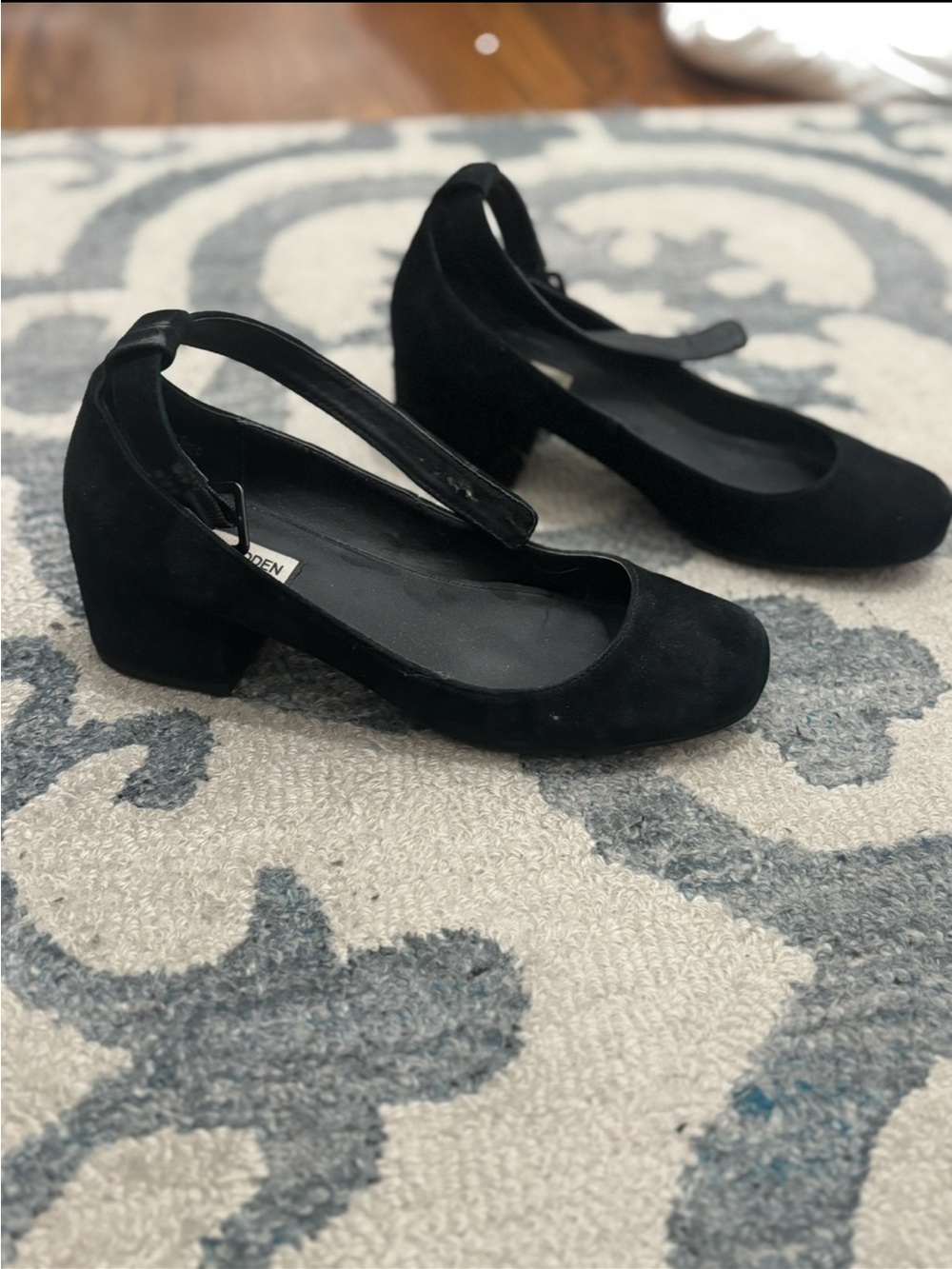 Steve Madden Black Suede Mary Jane Block Heel